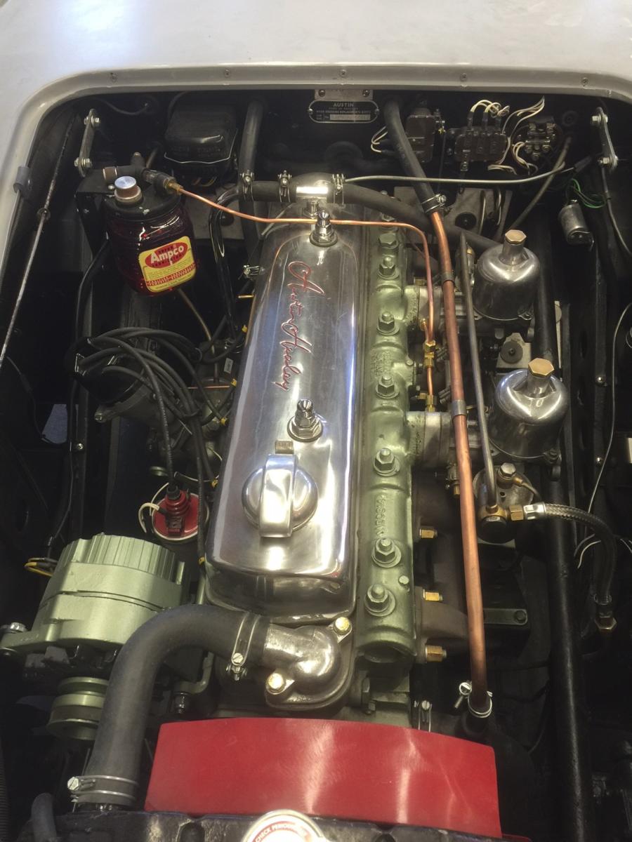 Ampco lubricator installed on a Healey 100-6. Customer says within 5 minutes he noticed the difference in the quieter valve train chatter.